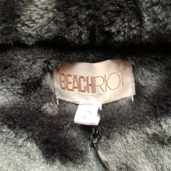 Beach Riot Jacket Black Faux Fur Lined Diagonal Zip BR1468 Women's Size Large - Picture 10 of 14